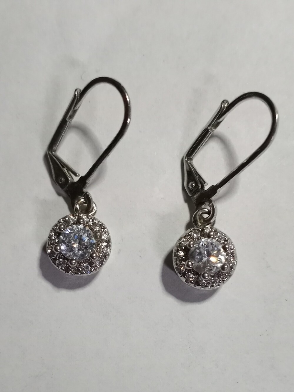 Sterling Silver Crystal Halo Drop Earrings - White